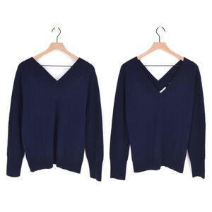 Equipment Dorothy Cashmere Double V-Neck Sweater- Navy